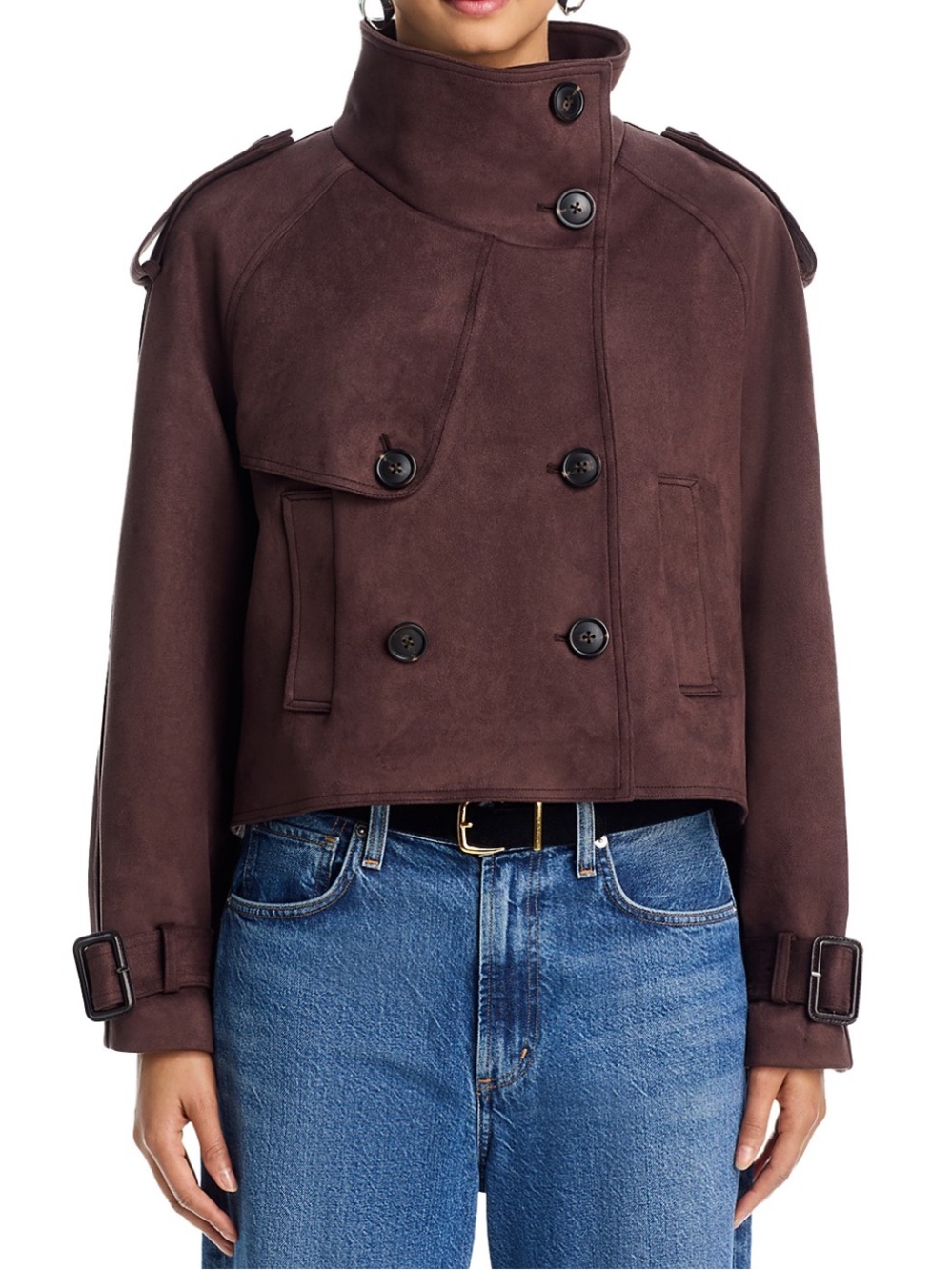 Aqua Cropped Double-Breasted Trench Coat - Dark Brown NWT